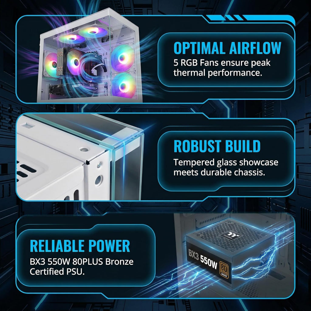Budget Gaming PC Computers Desktop, Intel Core i7 up to 4.0GHz, GTX 1050 Ti 4GB, 16GB RAM, 512GB M.2 SSD, BX3 550W 80PLUS Bronze PSU, WiFi 5, RGB Fan x5, Windows 11 Home, prebuilt PC Gaming, White