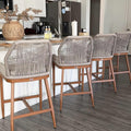 PURPLE LEAF Counter Height Bar Stools Set of 4 Rattan Chair Boho Wicker Metal Counter Stools with Back and Footrest Patio Seating Modern Garden Pool Outdoor Barstools