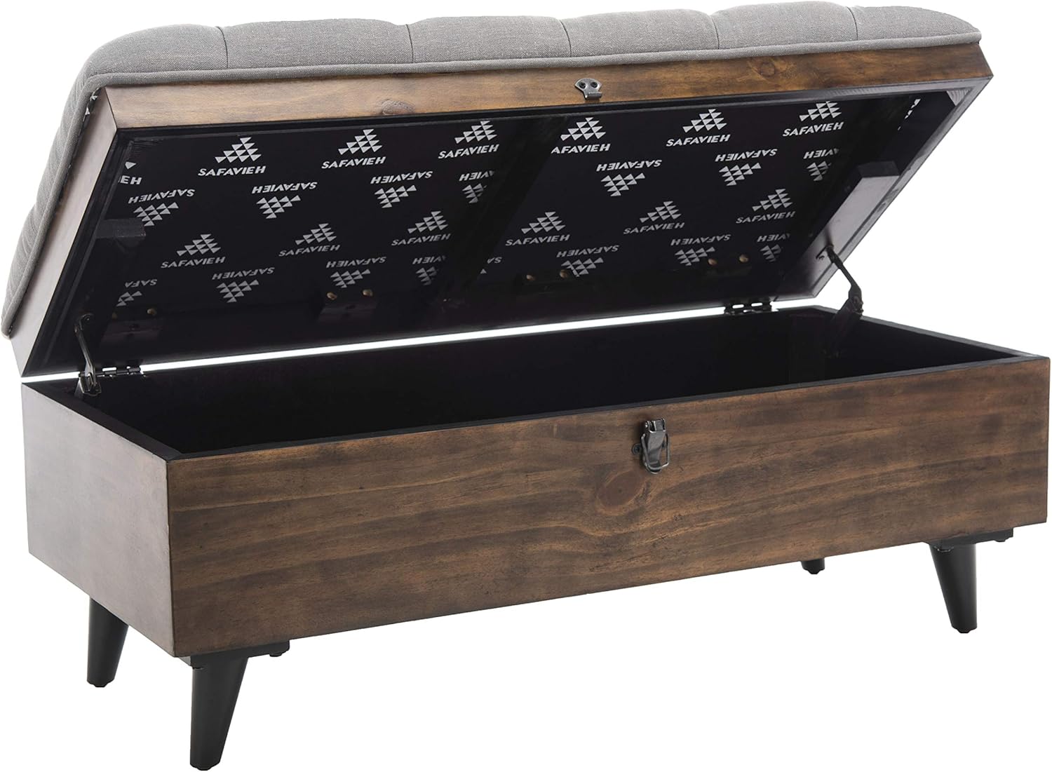 Safavieh Home Collection Liam Light Beige and Dark Oak Tufted Cocktail Ottoman