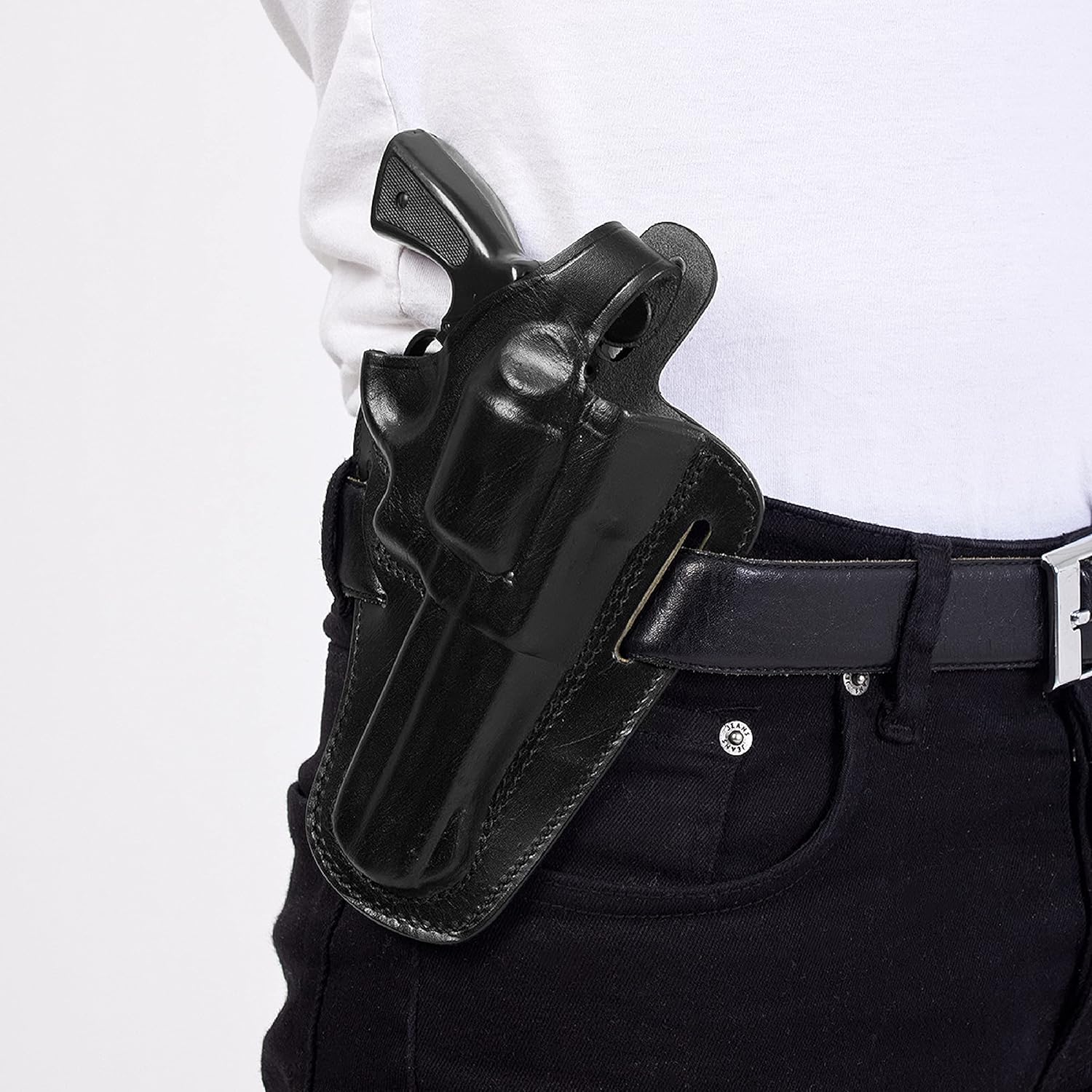 357 Magnum Holster, 2 Slot Pancake OWB Leather Gun Holster Thumb Break Handmade!
