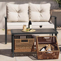 LAUSAINT HOME Outdoor Patio Loveseat with Coffee Table Set of 2, 2 Pieces Comfortable Oversized Wicker Furniture Conversation Set, Rattan Bistro Set for Backyard, Porch, Garden and Poolside, Beige