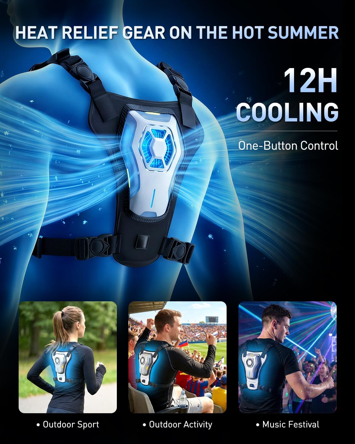 Portable Cooling Vest with Battery, Wearable Cooler with Chest Pack, Lightweight Heat Relief Gear