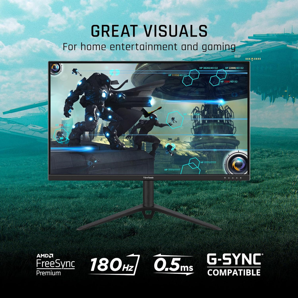 ViewSonic VX2728J 27 Inch 1080p IPS Gaming Monitor with 180Hz, 0.5ms, FreeSync Premium, NVIDIA G-Sync Compatible, Advanced Ergonomics, HDMI, and DisplayPort Inputs (Renewed)