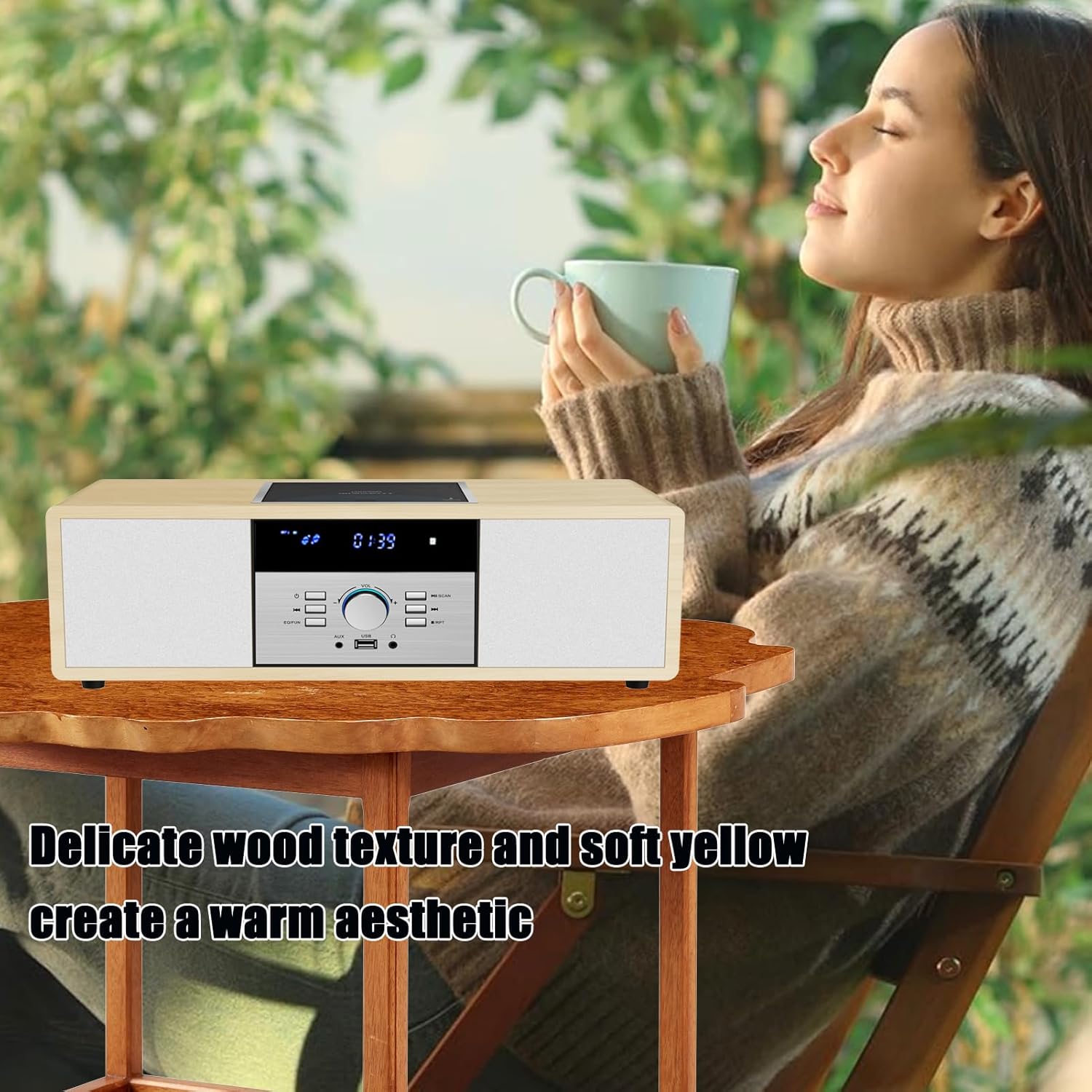 Bluetooth Stereo System for Home with CD Player, Vintage Wooden Hi-Fi Music System with Bluetooth, FM Radio, AUX & USB Input, Remote Control, Compact Radio & Stereo