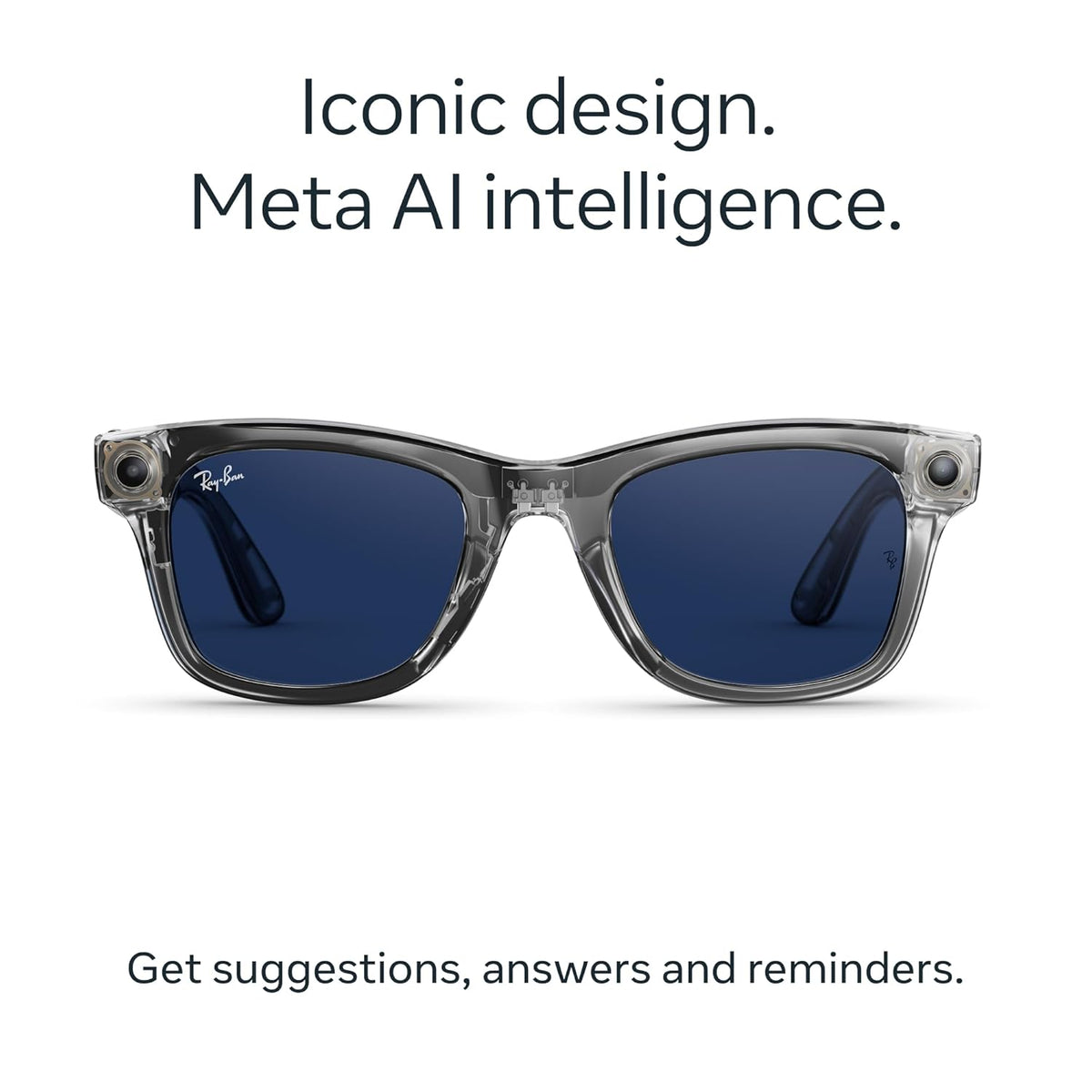 Ray-Ban Meta Wayfarer (Gen 2) with Meta AI, photo and video capture, longer battery life - Shiny Transparent Grey, Transitions® Sapphire Lenses