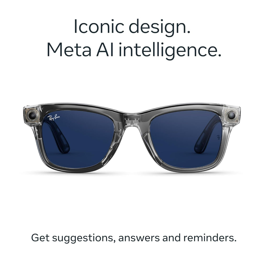 Ray-Ban Meta Wayfarer (Gen 2) with Meta AI, photo and video capture, longer battery life - Shiny Transparent Grey, Transitions® Sapphire Lenses