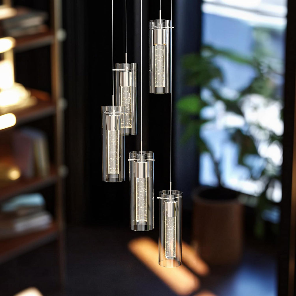 Tawson Alice 5-Light Chandelier Pendant Ceiling Light, Integrated Led and Bubble Glass, for Kitchen Island, Hallway, Entryway, Passway, Dining Room, Bedroom, Balcony Living Room