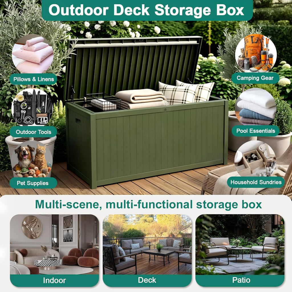 EHHLY Outdoor Storage Box Large-120 Gallon Deck Box with Hydraulic Pistons&Lockable Secure, Waterproof Resin Package Delivery Box for Outside Porch, Curbside, Patio, Home