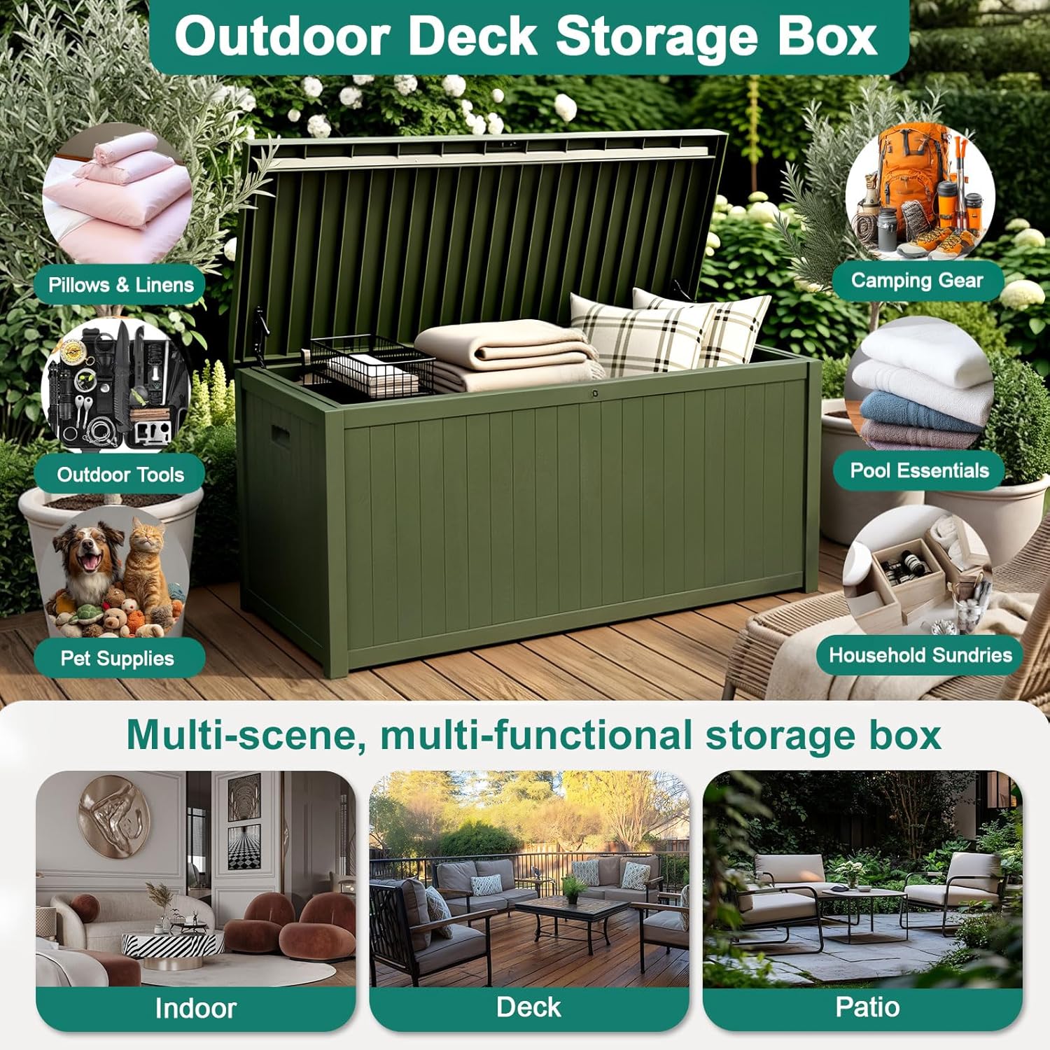 EHHLY Outdoor Storage Box Large-120 Gallon Deck Box with Hydraulic Pistons&Lockable Secure, Waterproof Resin Package Delivery Box for Outside Porch, Curbside, Patio, Home