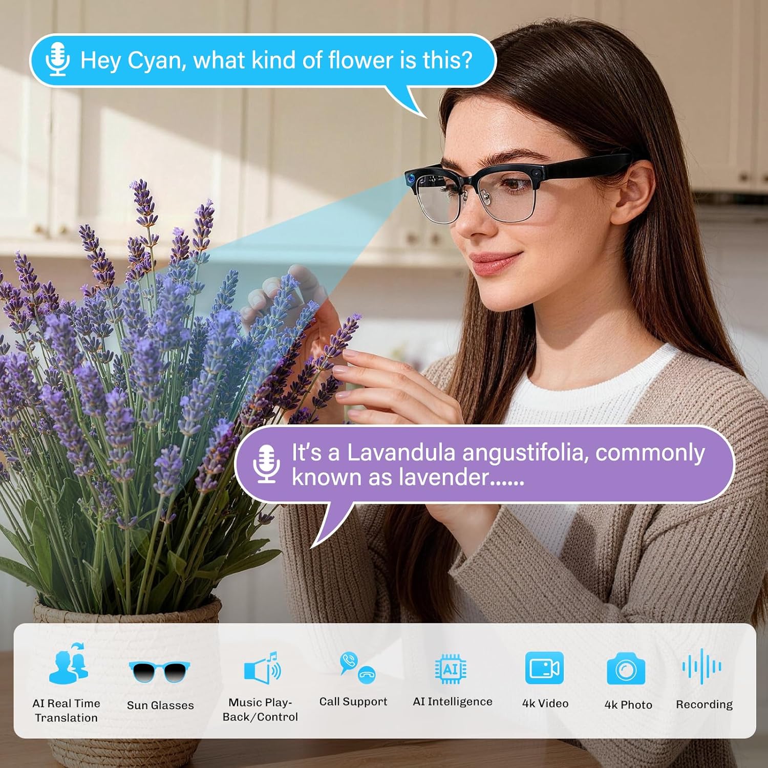 AI Smart Glasses with Camera, 4K EIS Anti-Shake Video & Photo Capture, Real-Time Translation,Open-Ear Bluetooth Audio, Object Recognition, Recording Sunglasses with Photochromic