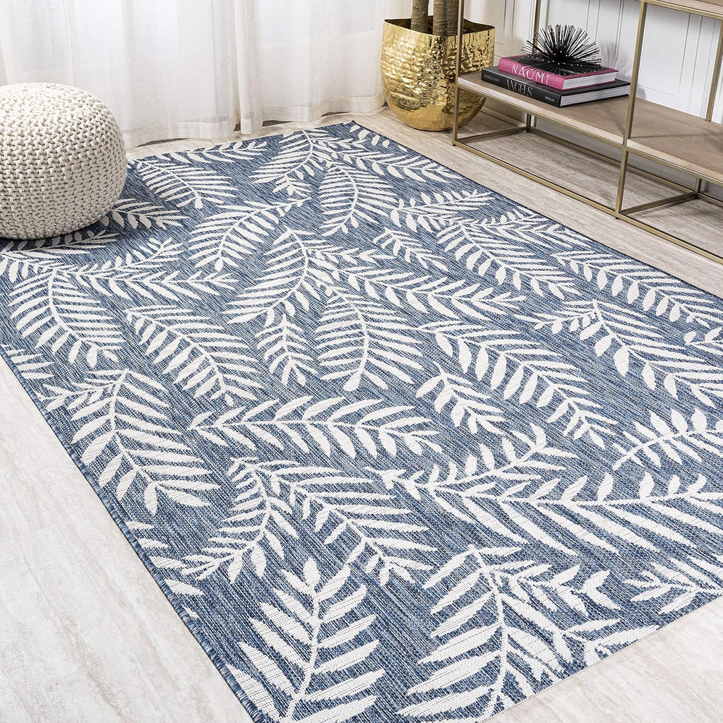 JONATHAN Y Palm Frond Indoor Outdoor Area Rug 8X10 Navy/Ivory, Nevis for Backyard, Patio, Porch, Easy-Cleaning, High Traffic, Pet-Friendly, Non-Shedding (SMB119B-8)