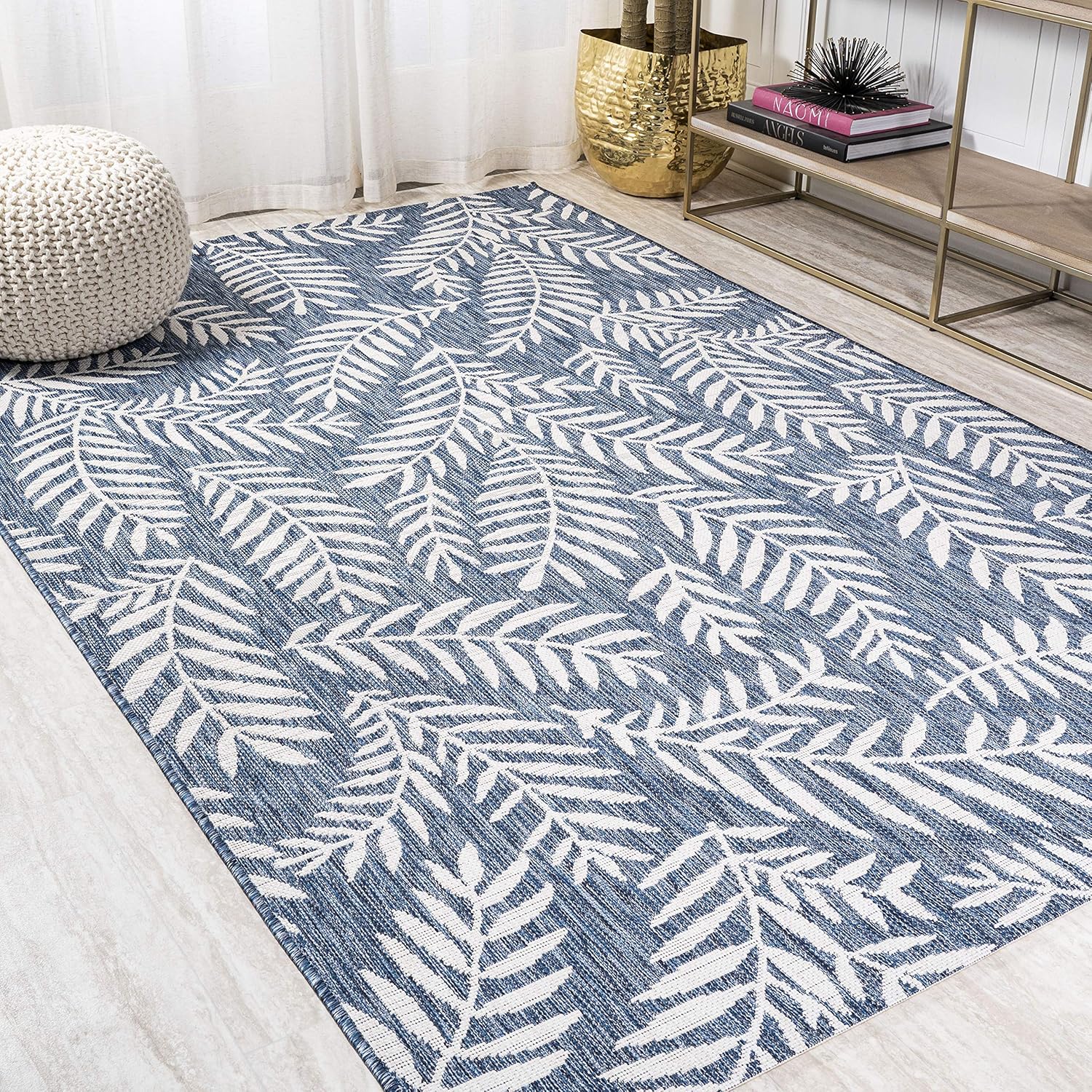 JONATHAN Y Palm Frond Indoor Outdoor Area Rug 8X10 Navy/Ivory, Nevis for Backyard, Patio, Porch, Easy-Cleaning, High Traffic, Pet-Friendly, Non-Shedding (SMB119B-8)