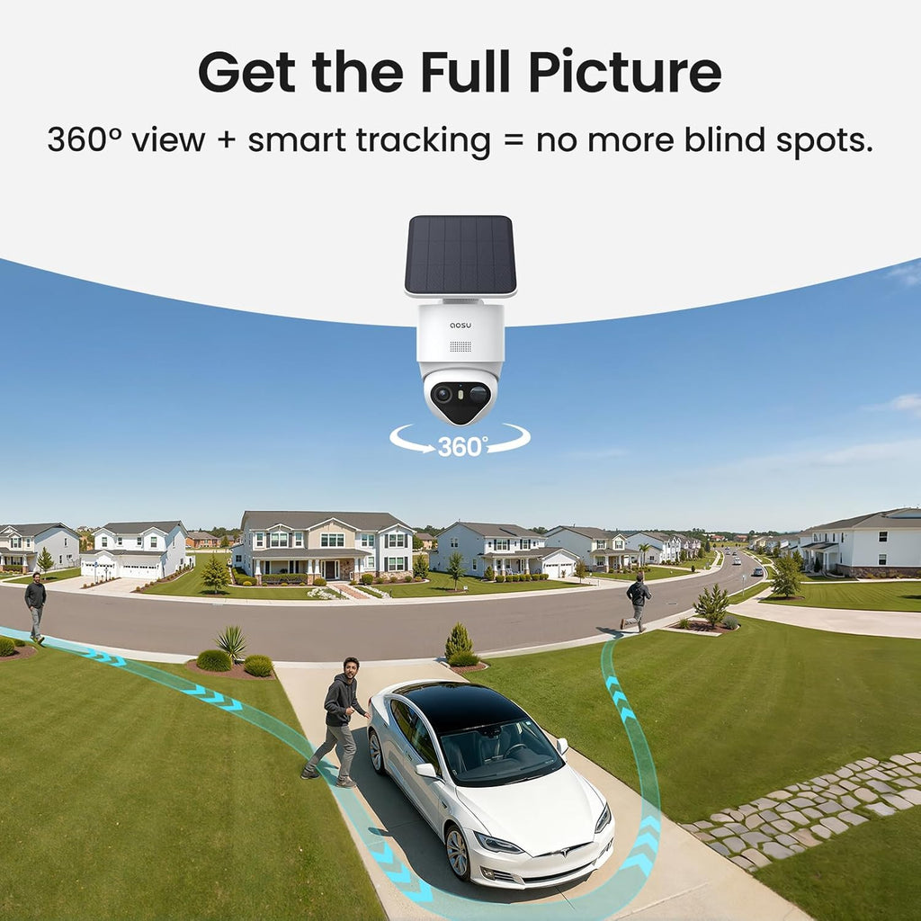 aosu T2 Ultra 4K Security Cameras Wireless Outdoor, TrueColor Night Vision, AI Triple Detection, 360° Auto Tracking, Solar Powered WiFi Camera for Home Security, 1Pack