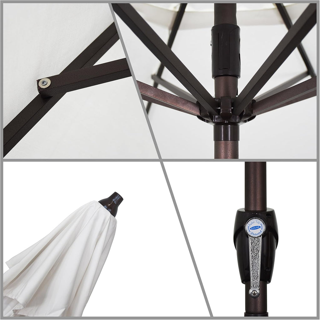 California Umbrella 12-Year Protection 9-Ft Outdoor Patio Umbrella, Sunbrella Fade-Resistant Acrylic Fabric, Auto Tilt and Crank, Heavy-Duty Aluminum Frame/ Reinforced Ribs, Bronze Pole, Cabana Classic