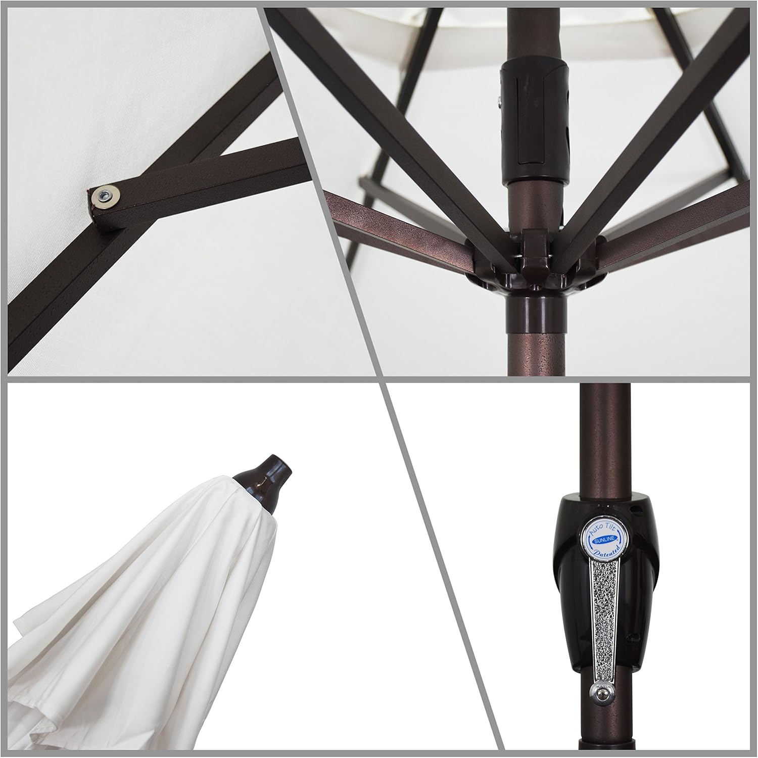 California Umbrella 12-Year Protection 9-Ft Outdoor Patio Umbrella, Sunbrella Fade-Resistant Acrylic Fabric, Auto Tilt and Crank, Heavy-Duty Aluminum Frame/ Reinforced Ribs, Bronze Pole, Cabana Classic