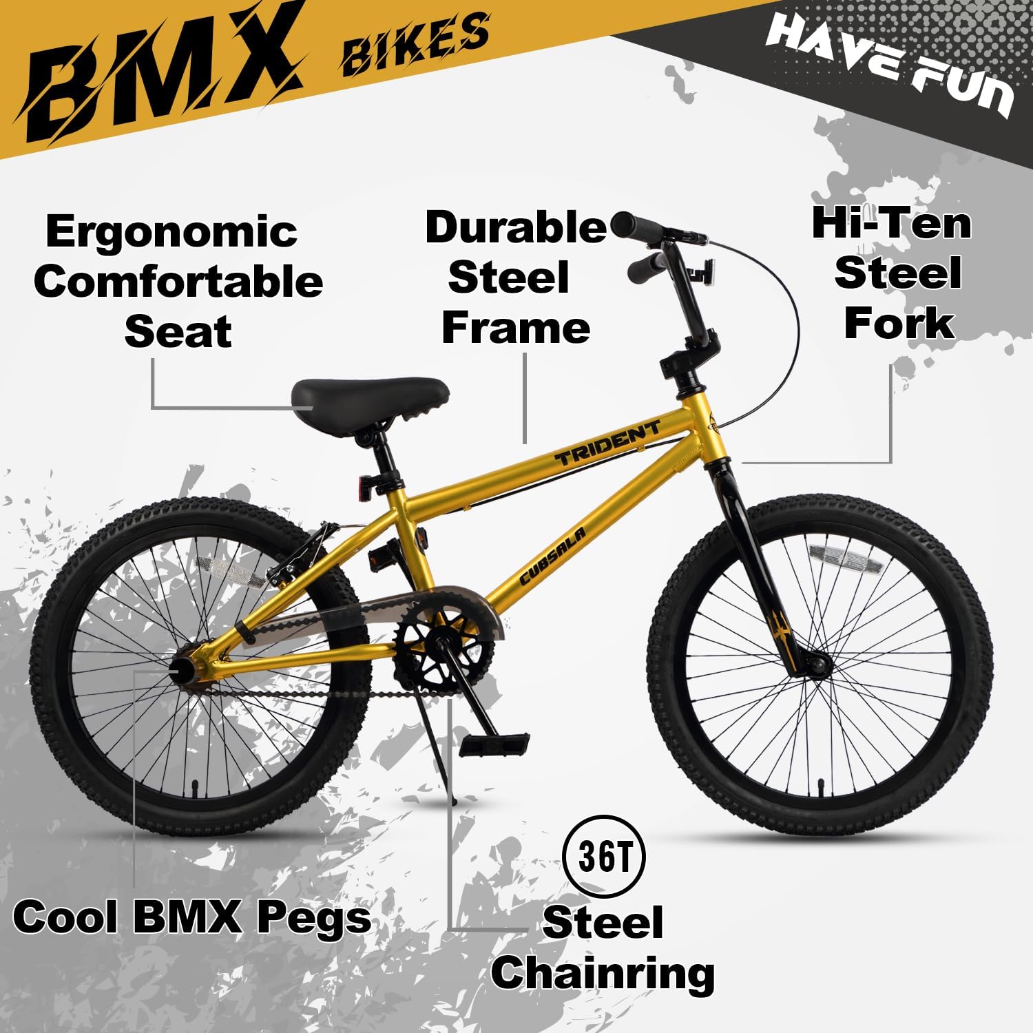 cubsala 20 24 26 Inch BMX Race Bike Trident Bicycles Beginner-Level to Advanced Riders with 2 Pegs, Multiple Colors