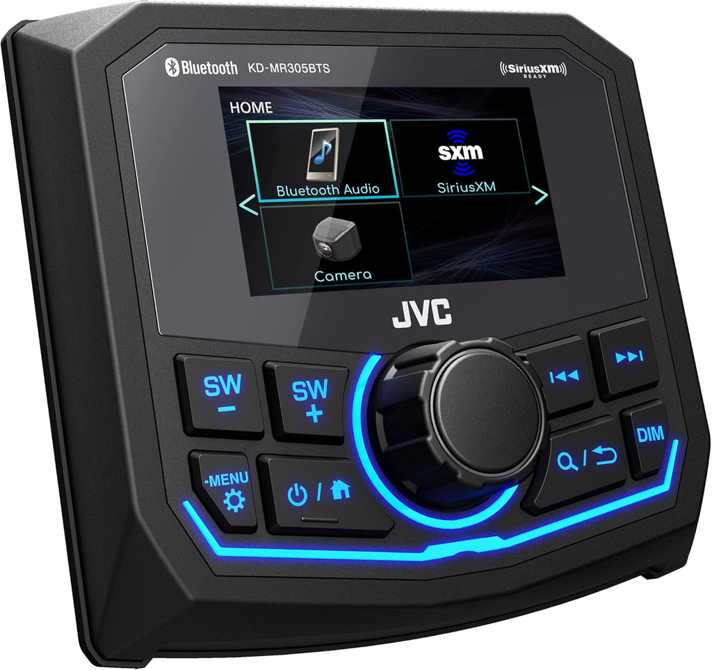 JVC KD-MR305BTS Marine Guage Receiver Weatherproof, 2.7 Inch LCD, Built in Amplifer, Bluetooth, Digital Media MP3 Player, No CD Player, USB Port, AM/FM/Weather Band Tuner, Rear Camera Input