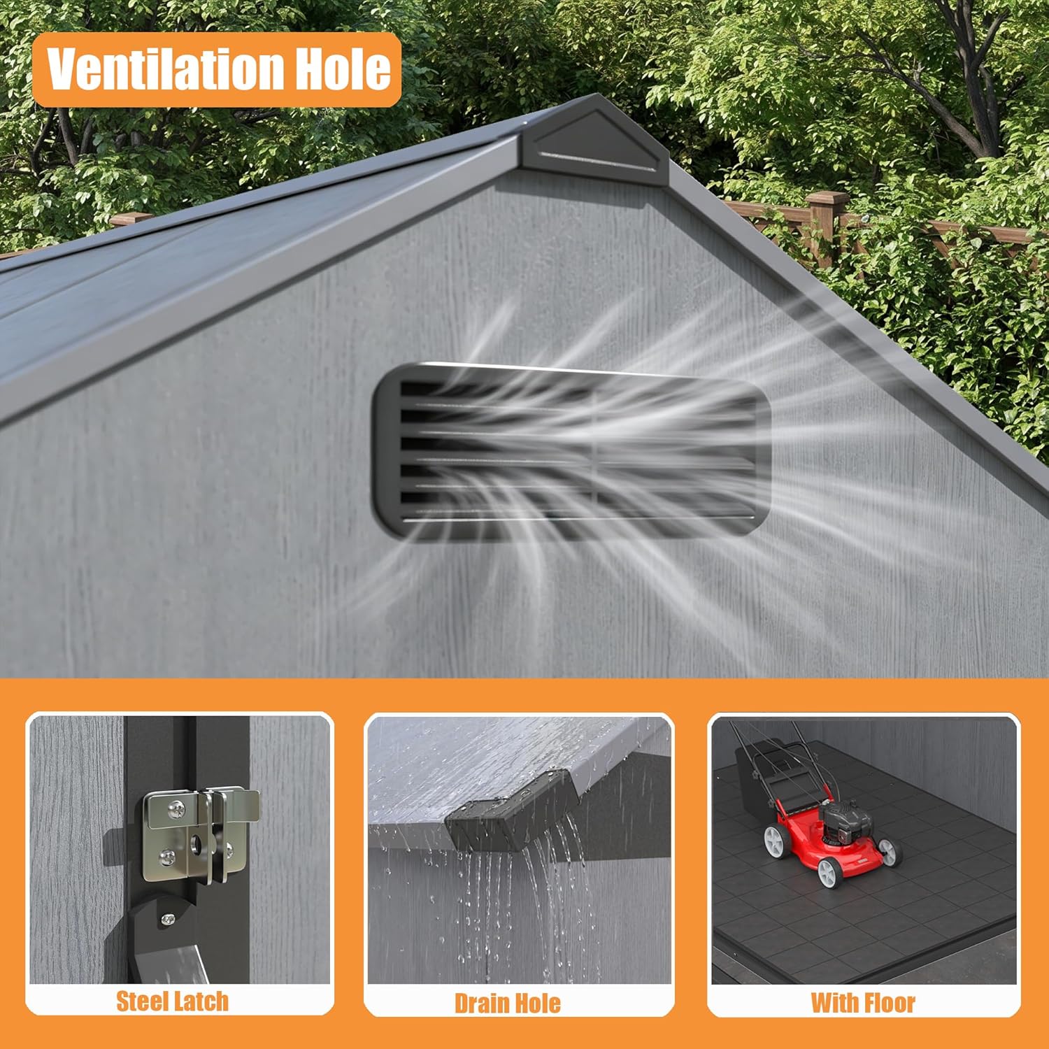 MNLR Resin Storage Shed 4x6 FT with Floor - Weatherproof Outdoor Plastic Tool Shed with Sloped Roof, Built-in Vents & Padlock-Ready Door, Small Garden Shed for Backyard Patio Lawn