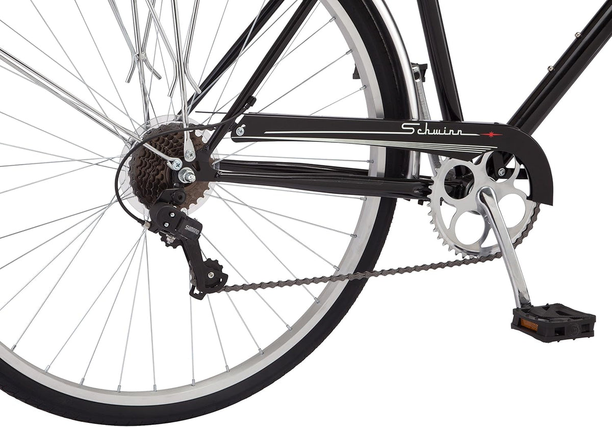 Schwinn Wayfarer Hybrid Bike, 700c Mens and Womens Bike, 7-Speed Hybrid Bicycle, Retro Steel Frame, Front and Rear Linear Pull Brakes, Fenders, Cargo Space, Adult Bicycle