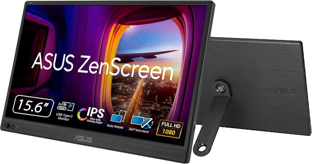 ASUS ZenScreen 15.6” Portable Monitor for Laptop (MB169CK) - Dual USB-C, Mini-HDMI, Plug & Play External Screen for Travel Dual Setup, Full HD, IPS, Anti-Glare Surface, 360° Kickstand, 3yr Warranty