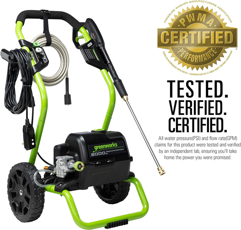 Greenworks 2000 Max PSI @ 1.1 GPM (13 Amp) Electric Pressure Washer GPW2000-1RG + Surface Cleaner Universal Attachment 30012