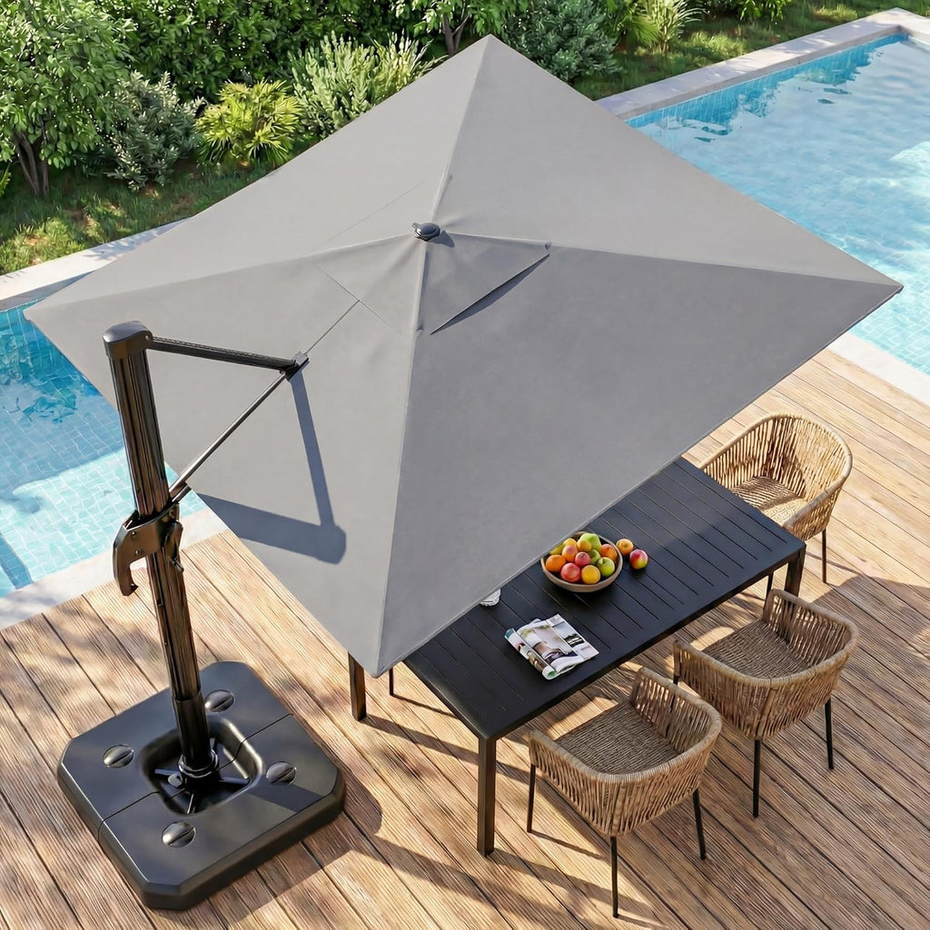 EO Living 10 Feet Patio Umbrella Outdoor Cantilever Square Umbrella Heavy Duty Aluminum Offset Umbrella with 360-degree Rotation for Garden Deck Pool Patio（Grey）