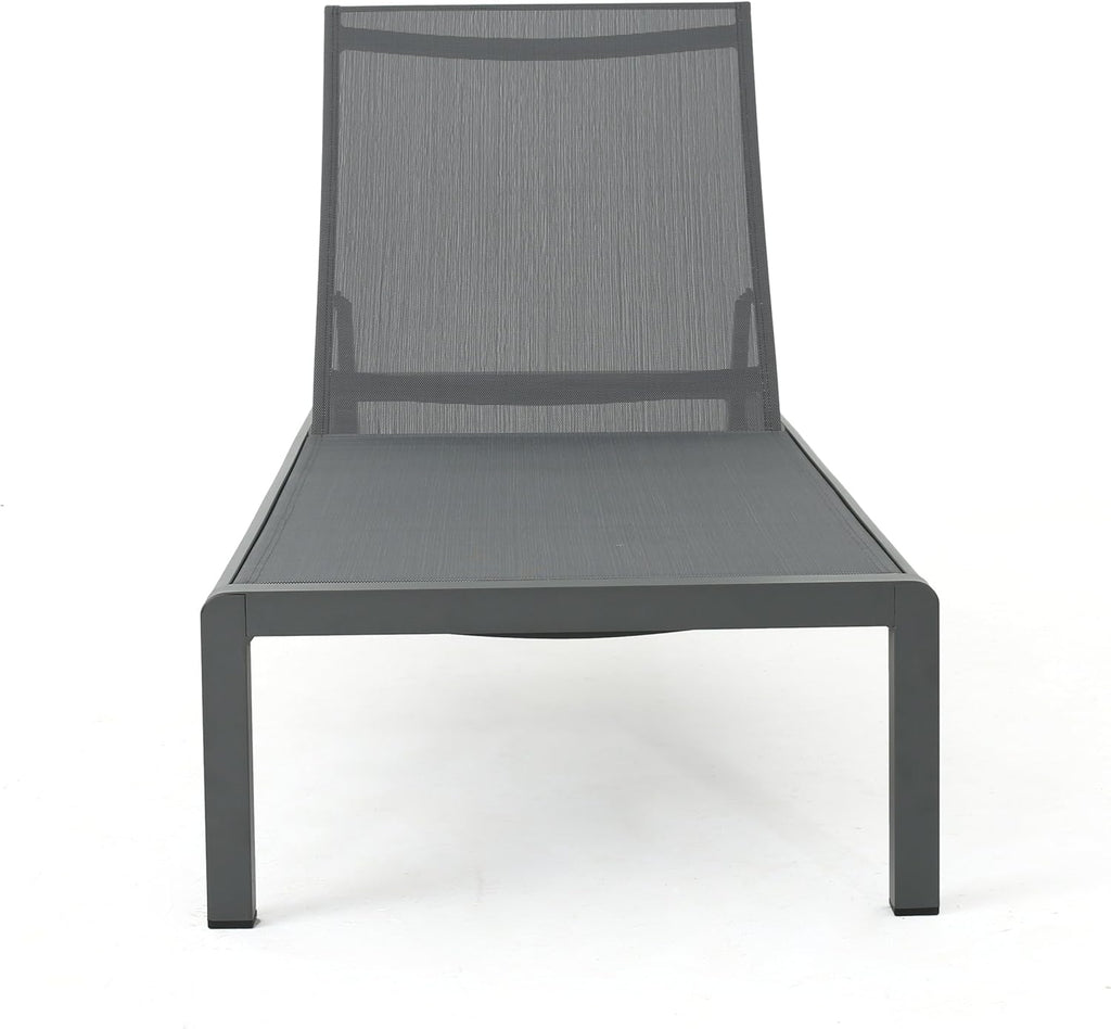 Christopher Knight Home Cape Coral Outdoor Aluminum Chaise Lounges with Mesh Seat, 2-Pcs Set, Grey / Dark Grey