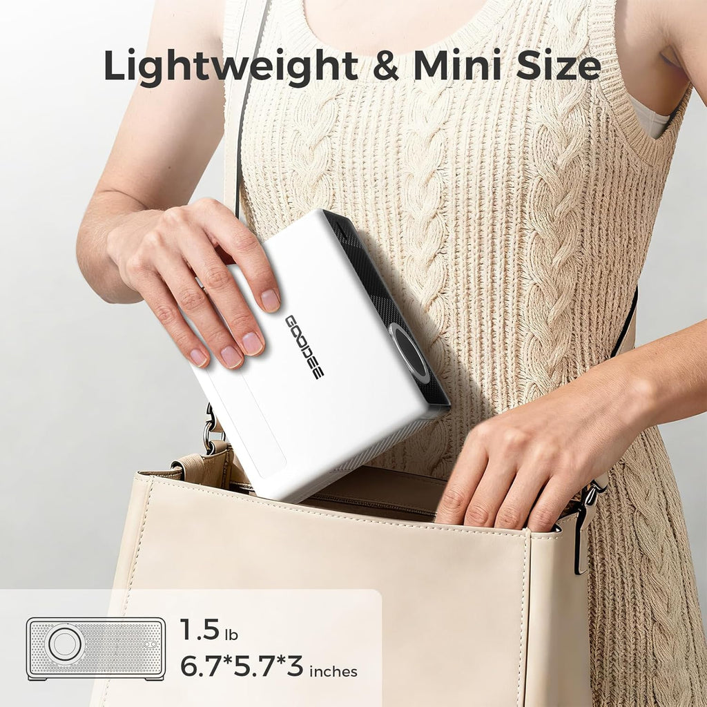 GOODEE Mini Smart Projector with WiFi and Bluetooth - Compatible with Netflix/YouTube/PrimeVideo, Electric Focus & Keystone, Short Throw Portable Video Projector Full HD for Indoor/Outdoor/Camping