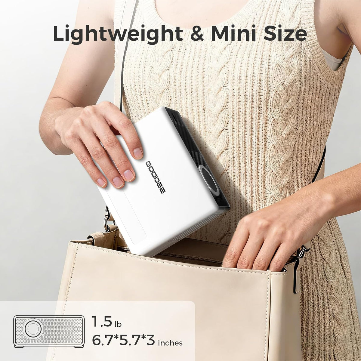 GOODEE Mini Smart Projector with WiFi and Bluetooth - Compatible with Netflix/YouTube/PrimeVideo, Electric Focus & Keystone, Short Throw Portable Video Projector Full HD for Indoor/Outdoor/Camping