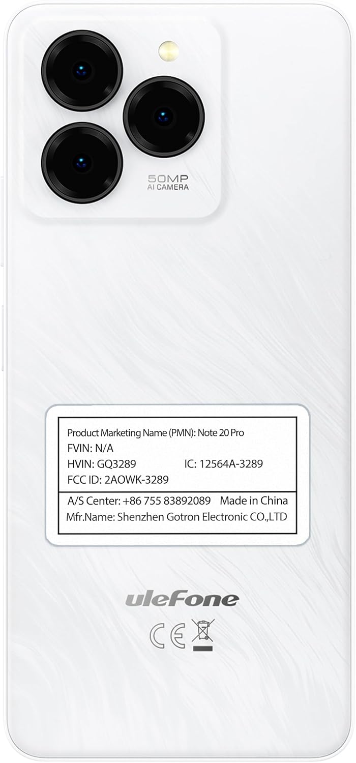 Ulefone Note 20 Pro Phone Unlocked, 8GB+128GB, 8-Core, 6.75" 90Hz Display, Android 14, 50MP AI Camera, 6000mAh Battery, Dual 4G LTE, Fingerprint/Face Unlocked Smartphone, Widevine L1, GPS, White