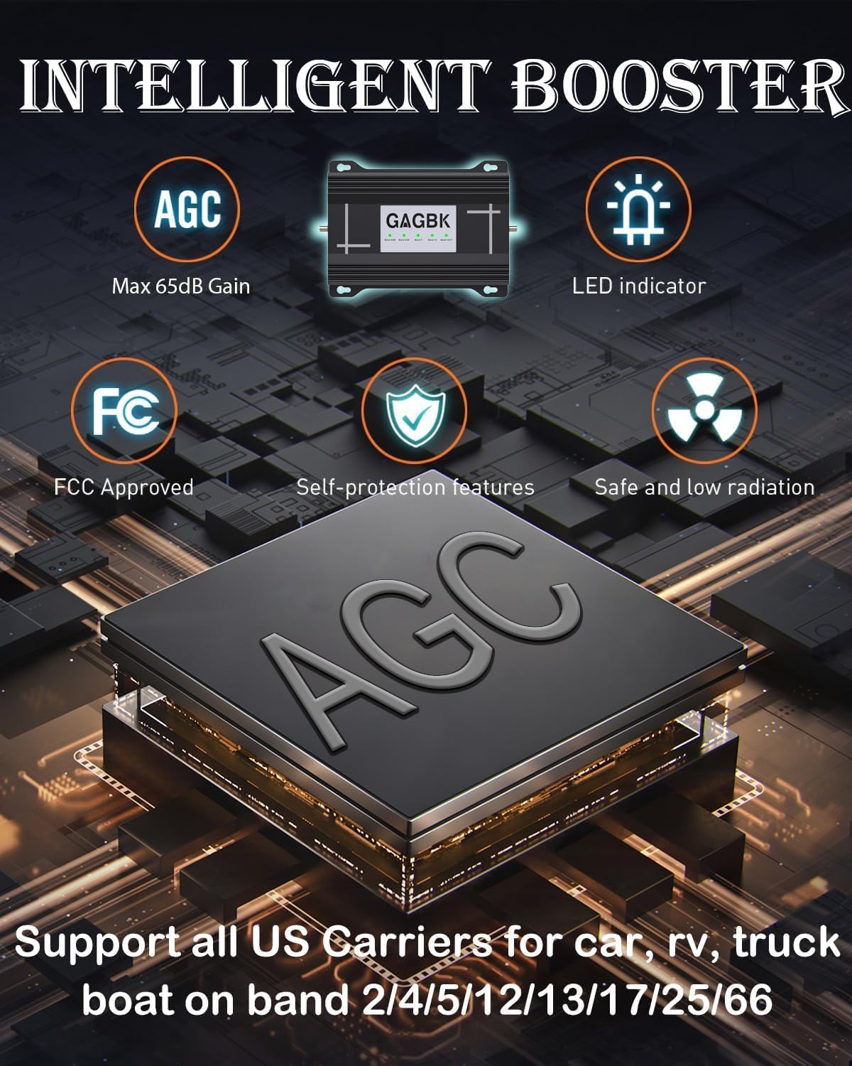 Upgarde Cell Booster for Car, Truck Cell Phone Signal Booster on Band 2/4/5/12/13/17/25/66 for 5G Support All U.S.Carriers AT&T T-Mobile Verizon and More Cellphone Booster for RV Car Vehicle Call/Data