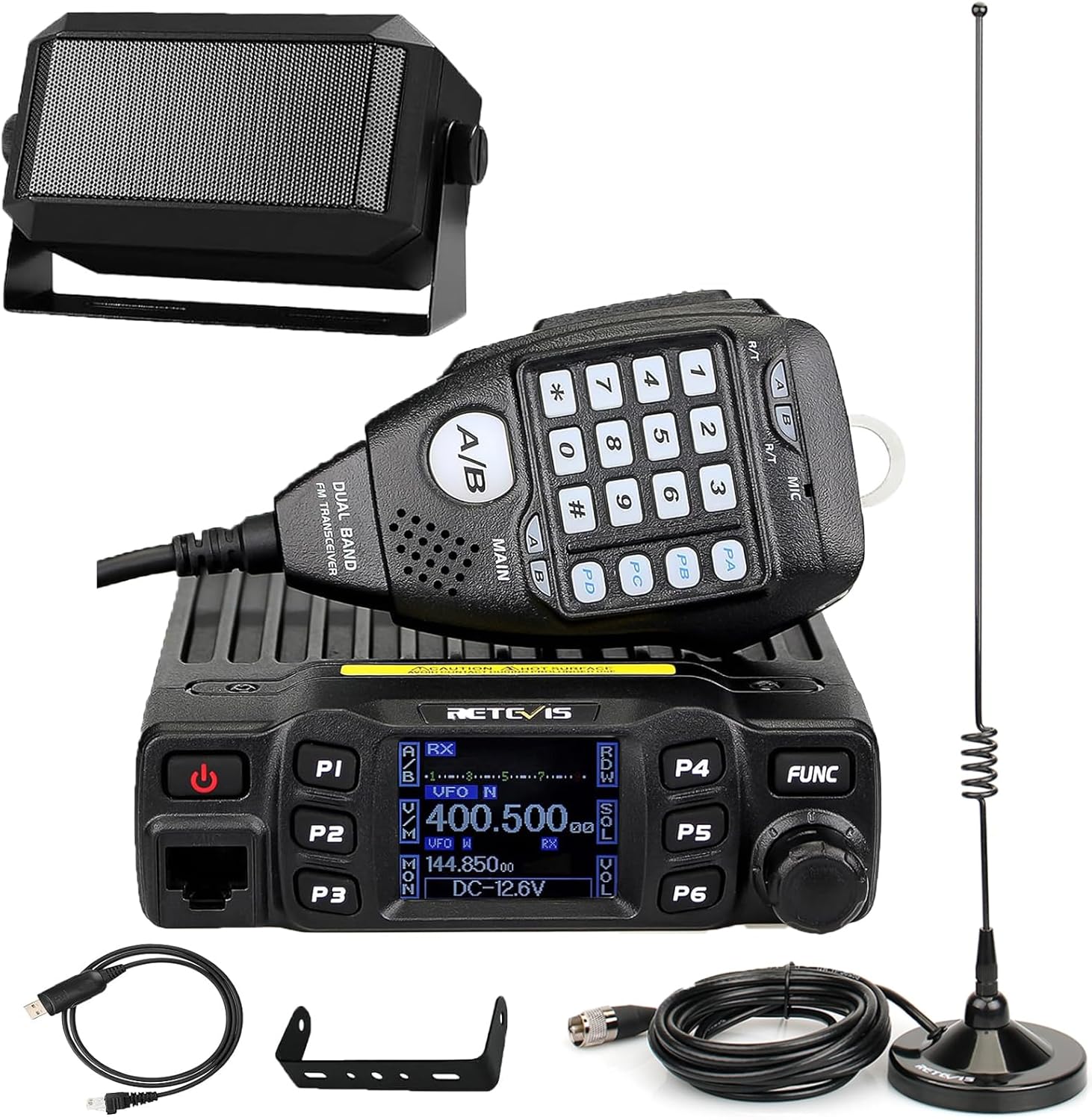 Retevis RT95 Mobile Ham Radio kit, with Antenna and External Speaker, Dual Band, Rotatable LCD Display, Chirp, 2m 70cm Ham Radio Base Station, Long Range Mobile Transceiver for Home, Vehicle