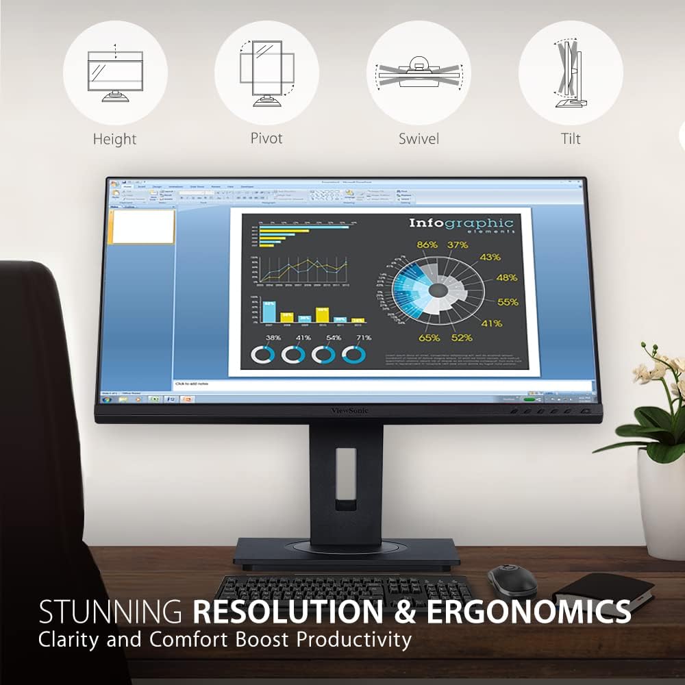 ViewSonic VG2748A 27" IPS 1080p Ergonomic Monitor with Ultra-Thin Bezels, HDMI, DisplayPort, USB, VGA (Renewed)
