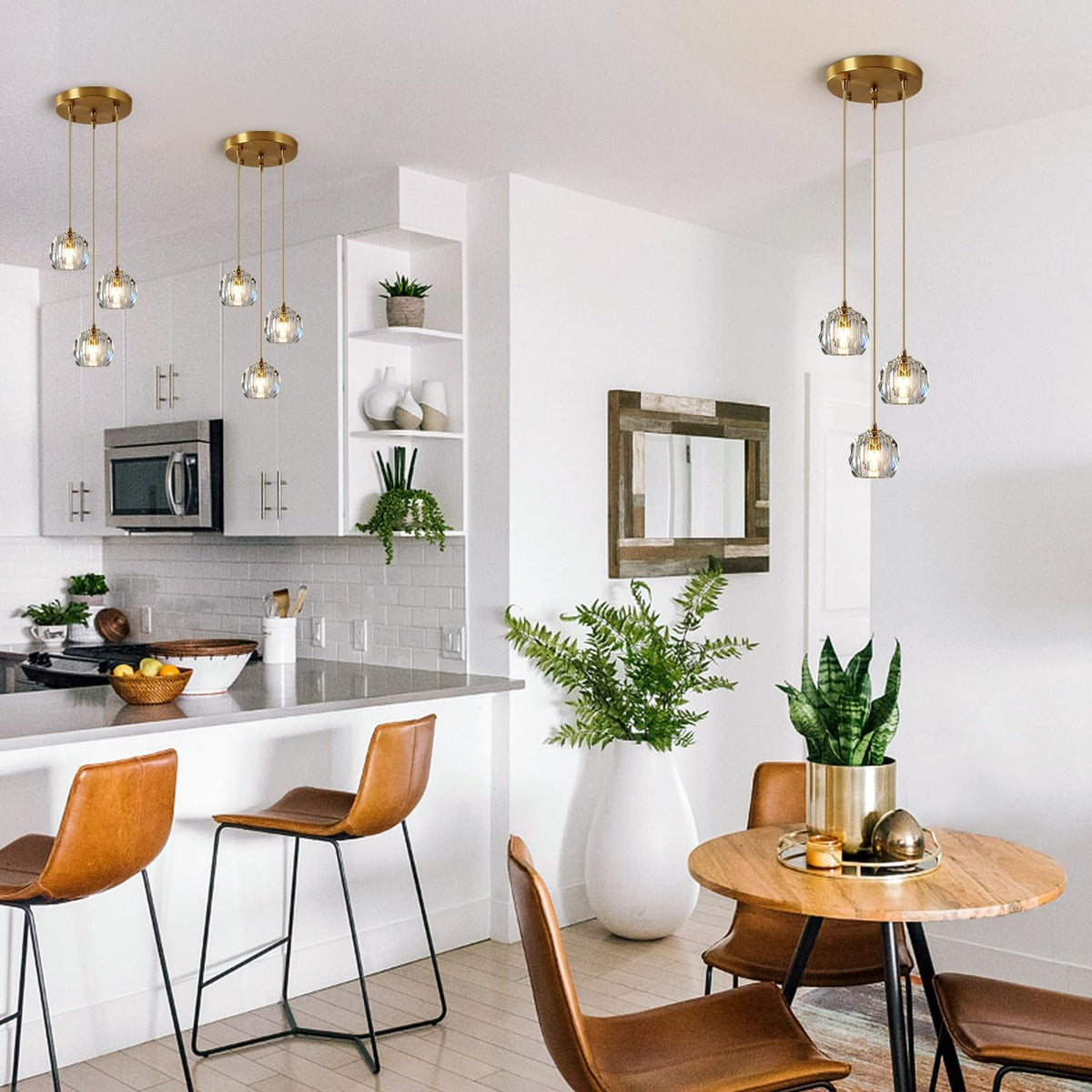 3-Light Cluster Pendant Lighting Crystal Chandelier Gold Hanging Pendant Light Fixture Mid Century Modern Multi Light Pendant Lighting for Dining Room Kitchen Island Bedroom