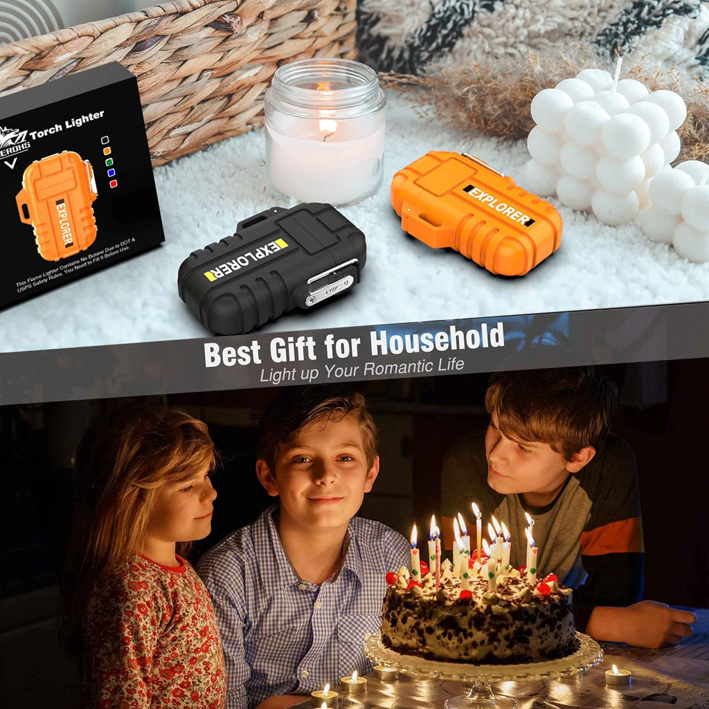 Waterproof Butane Torch Lighter Refillable Windproof Jet Flame Lighters for Fireplace Fireworks Grill Camping BBQ Lighter Gift for Man,2 Pack (Without Gas) (Orange+Orange)