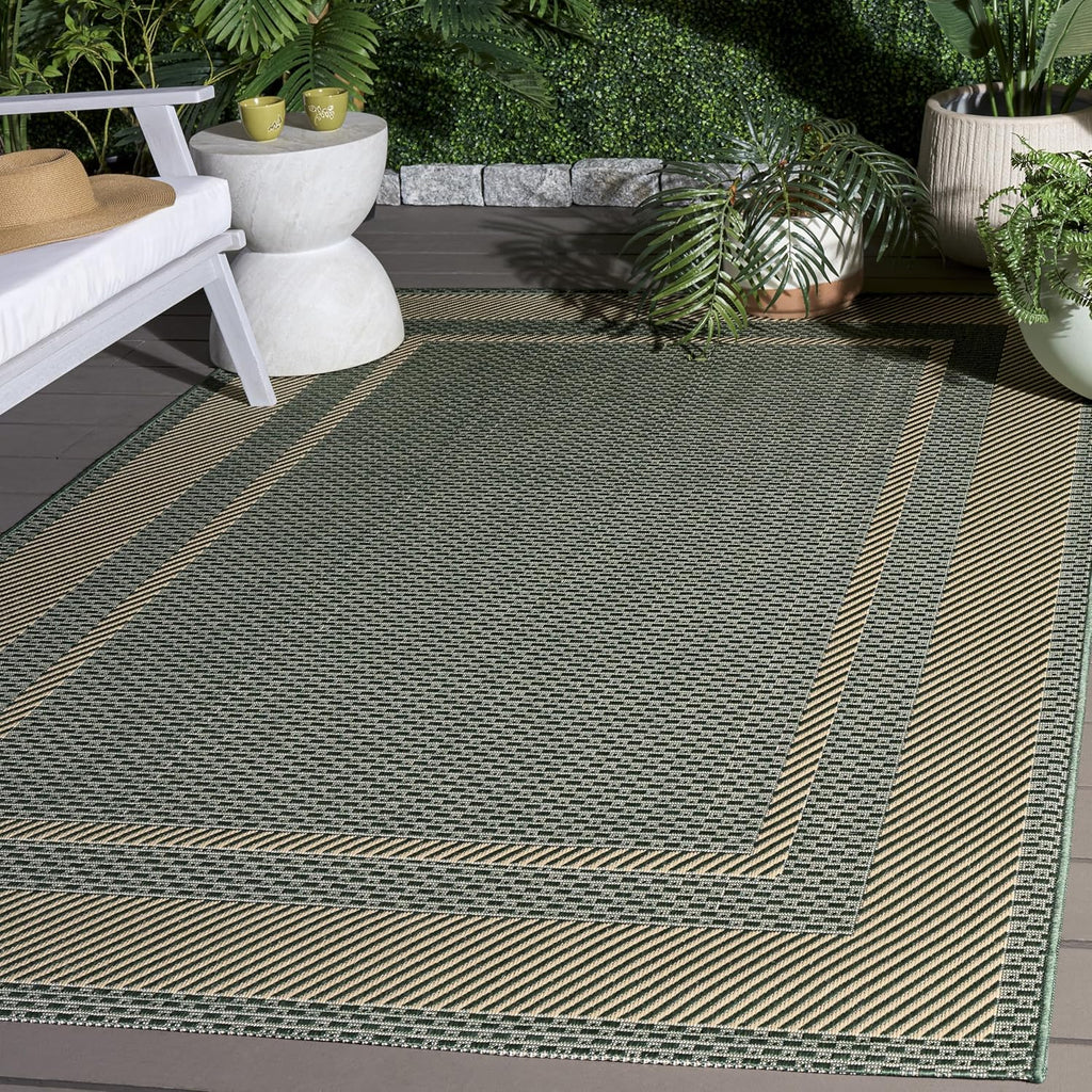 SAFAVIEH Outdoor Area Rug 6x8 - Courtyard Collection - Coastal Design, Green & Beige, Non-Shedding & Easy Cleaning, Weather Resistant, Ideal for Patio, Backyard, Kitchen, Mudroom (CY8477-32221)