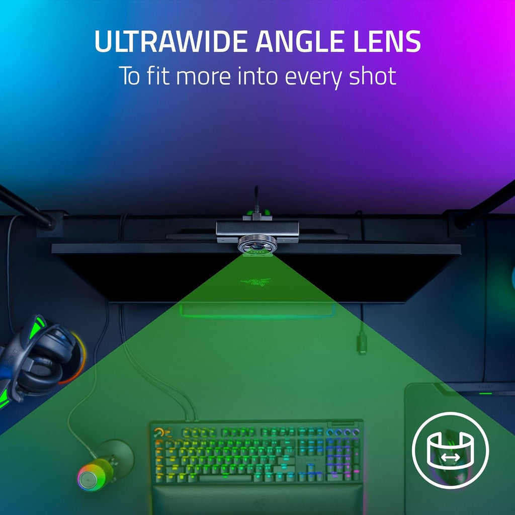 Razer Kiyo V2 Streaming Webcam: 4K 30 FPS, 1080p 60 FPS - AI Powered Auto-Framing - Built-in Microphone - Ultrawide Angle Lens - Privacy Cover - Works with OBS, Xsplit, Discord, Zoom, Teams - Black