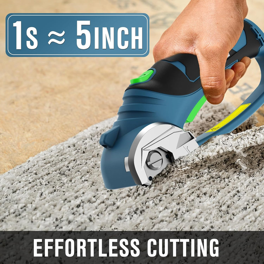BUBRA Cordless Electric Scissors for Cardboard, Fabric & Carpet, 4V Rechargeable Electric Box Cutter Cuts up to 1/3", Includes 4 Blades and Key, Safety Lock & LED Light
