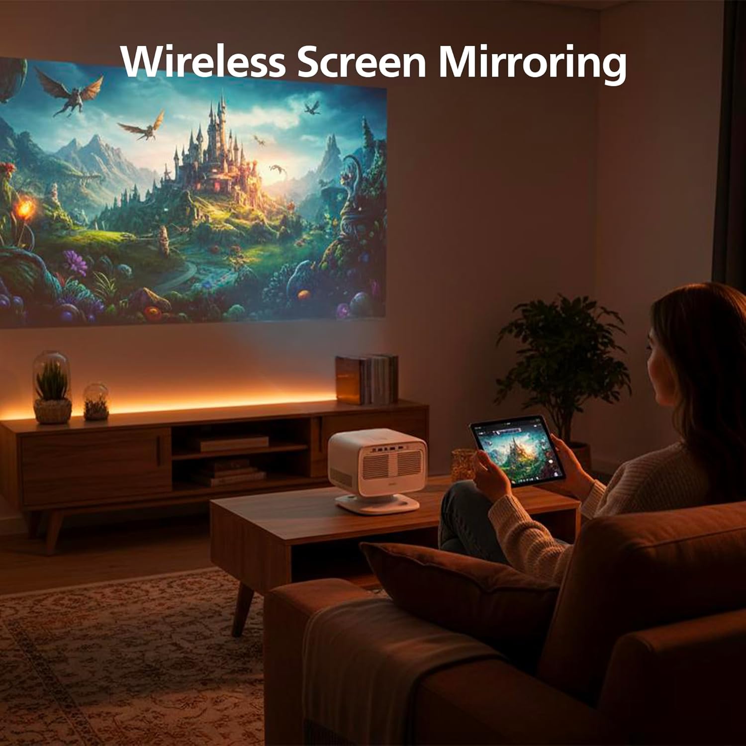 Philips Neopix 444, 4K Video Projector, Native Resolution 1080p, 500 ANSI Lumens, 10-watt Stereo Sound, Autofocus, Auto Keystone, HDMI to USB-C Cable Included, White.