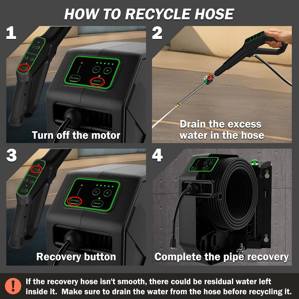 Wall Mounted PowerWasher 5000MAXPSI, 100FT Retractable Hose, Foam Cannon & 5 Quick Connect Nozzles for Car, Lane, Patio Cleaning