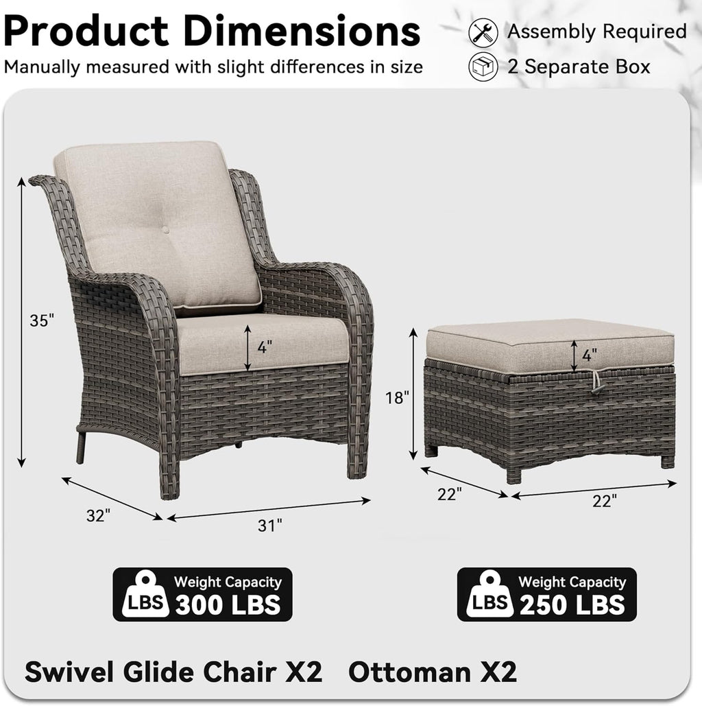 4 Piece Outdoor Wicker Patio Furniture Set, Patio Chairs Set with Thickened Olefin Cushions, High Back and Deep Seating, Hand-Woven PE Rattan, Ottoman for Porch, Deck, Beige