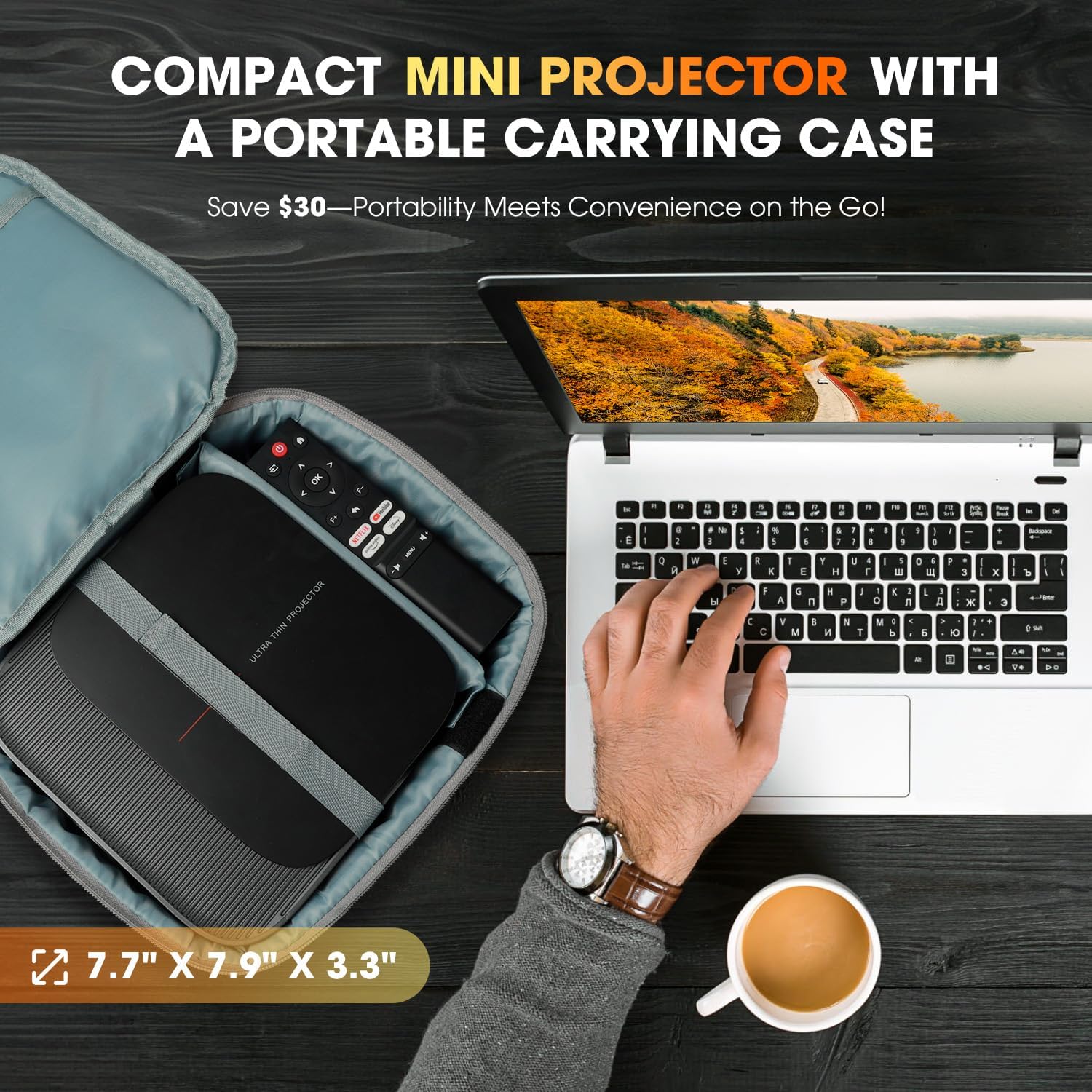 386+ Built-in Apps DBPOWER E2 Smart Projector with WiFi and Bluetooth, Native 1080P Mini Projector Compatible with Netflix, Youtube, D+, Hulu, Max & Crunchyroll, Electric Focus & Carry Case
