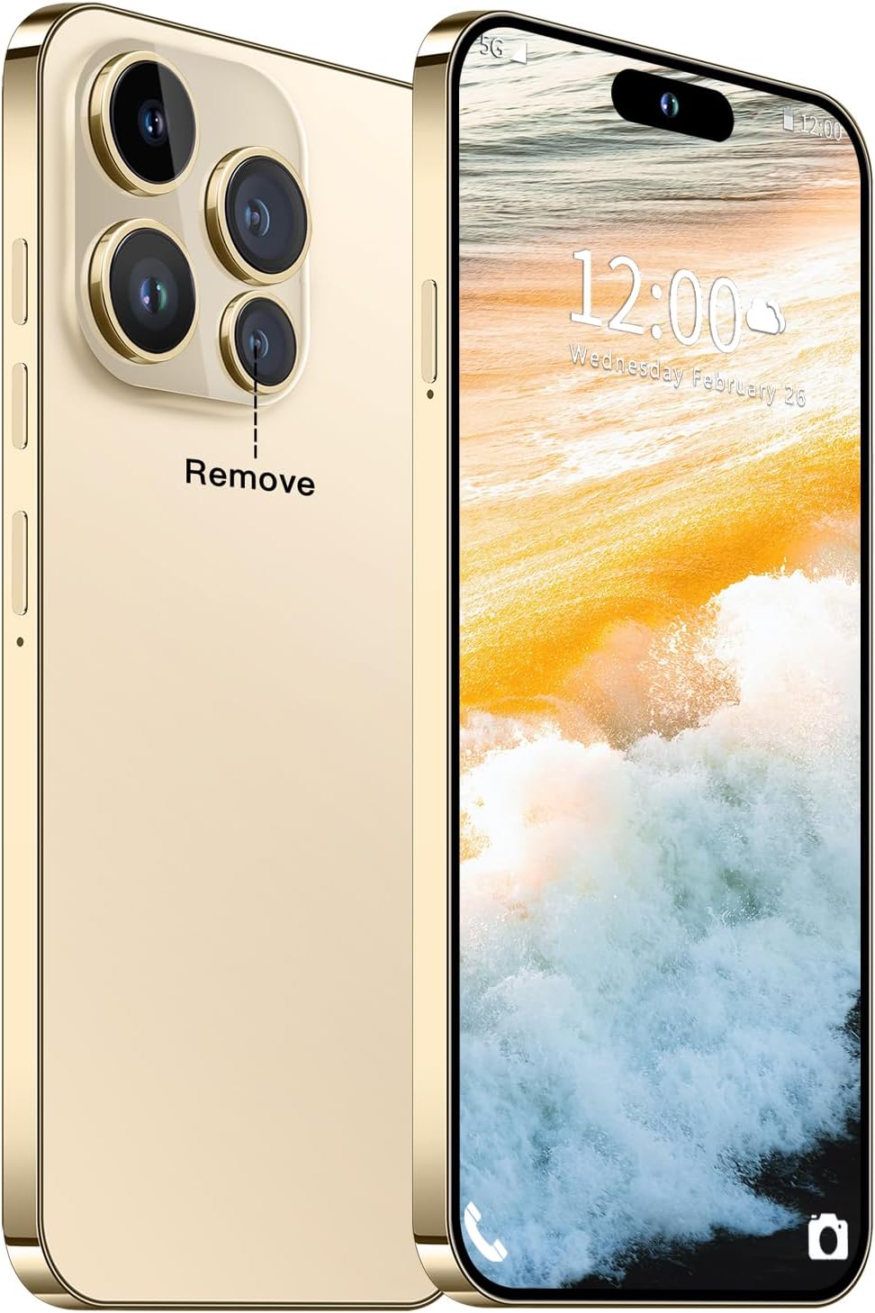 Huness 14 PM Smartphone Unlocked Cell Phone,Battery 6800mAh 6.82" HD Screen Unlocked Phones,16+512GB Android 14 Support 128GB Memory Card,Dual SIM/Fingerprint Lock/Face ID/GPS (Gold, 16+512G)
