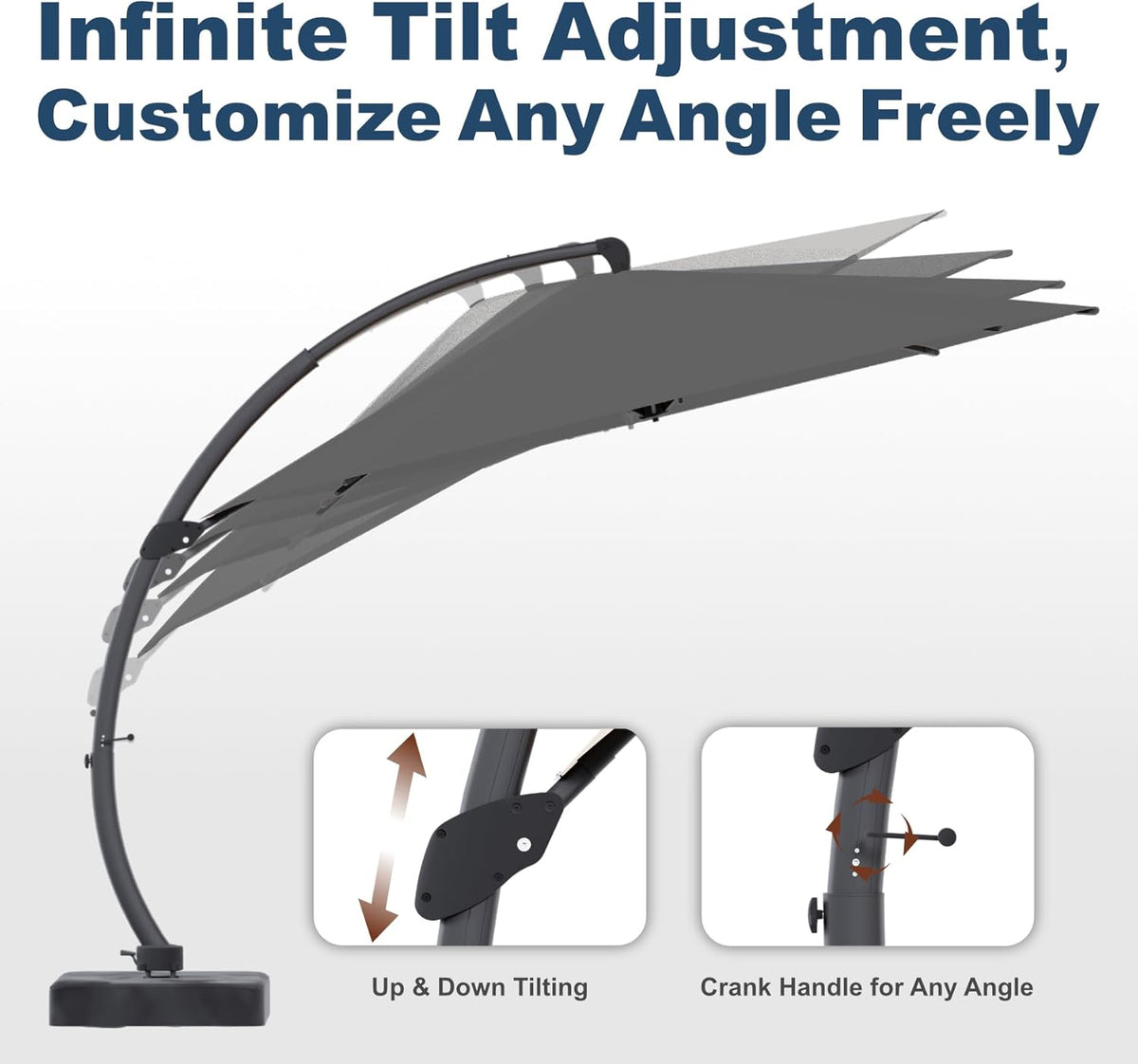 12FT Cantilever Umbrella with Base Large Curvy Outdoor Aluminum Offset Umbrella w/ 360° Rotation, UV Resistant Canopy for Patio, Garden, Backyard, Grey