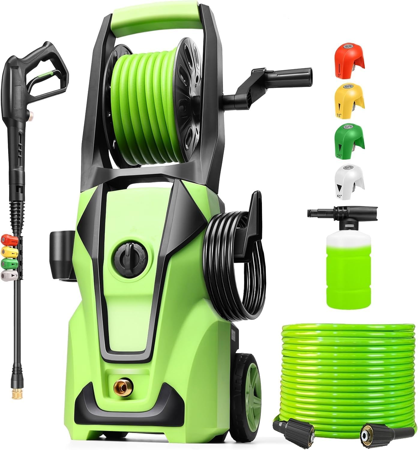 Pressure Washer 5000PSI Adjustable Pressure with 33FT Hose, 4 Nozzle, Power Washer for Home Cars Driveways, Light Green