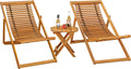 Flamaker 3-Piece Acacia Wood Patio Set, Chaise Lounge Chairs for 2 and Side Coffee Table, Adjustable and Foldable, for Pool, Beach, Backyard, No Assembly