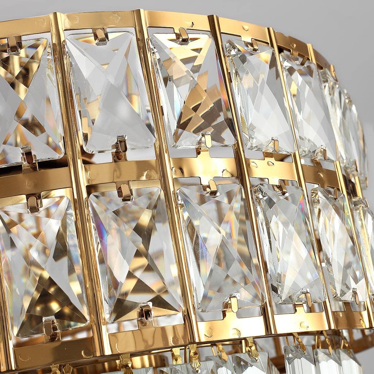 Modern Crystal Chandelier Gold Finish Light Fixture, Oval Crystal Pendant Light Hanging Lamp, for Living Room, Dining Room, Restaurant, E12 x 8, 29.5 x 13 inch