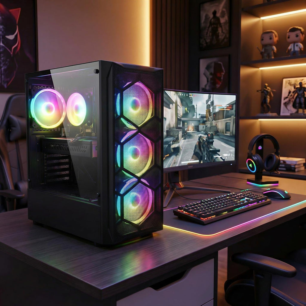 STGAubron Gaming PC Desktop Computer, Intel Core i7 8th Gen up to 4.1G, Radeon RX 580 8G, 16GB DDR4, 1TB SSD, WiFi 6, BT 5.2, RGB Fan x4, Windows 11 Home