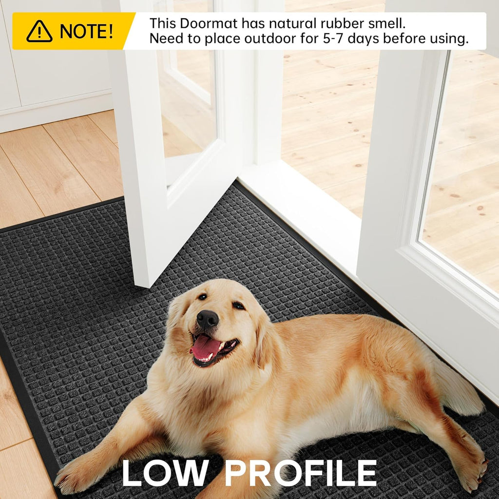 Sturdy Front Door Mat Outside Entrance, 6' x 4' All-Season All-Weather Doormat Waterproof, Stain and Fade Resistant, Natural Rubber Indoor Outdoor Welcome Door Mat Trap Dirt