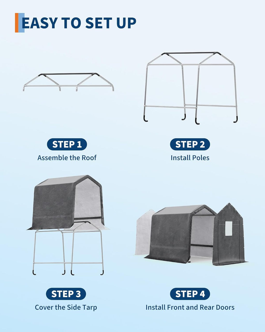 GarveeLife Outdoor Portable Storage Shed with Roll-Up Door & Vent, 240G Heavy-Duty Shelter Waterproof PE Tarp, UV-Resistant Storage Sheds for Motorcycle, Firewood, Garden and Tools (Gray, 6'x8')